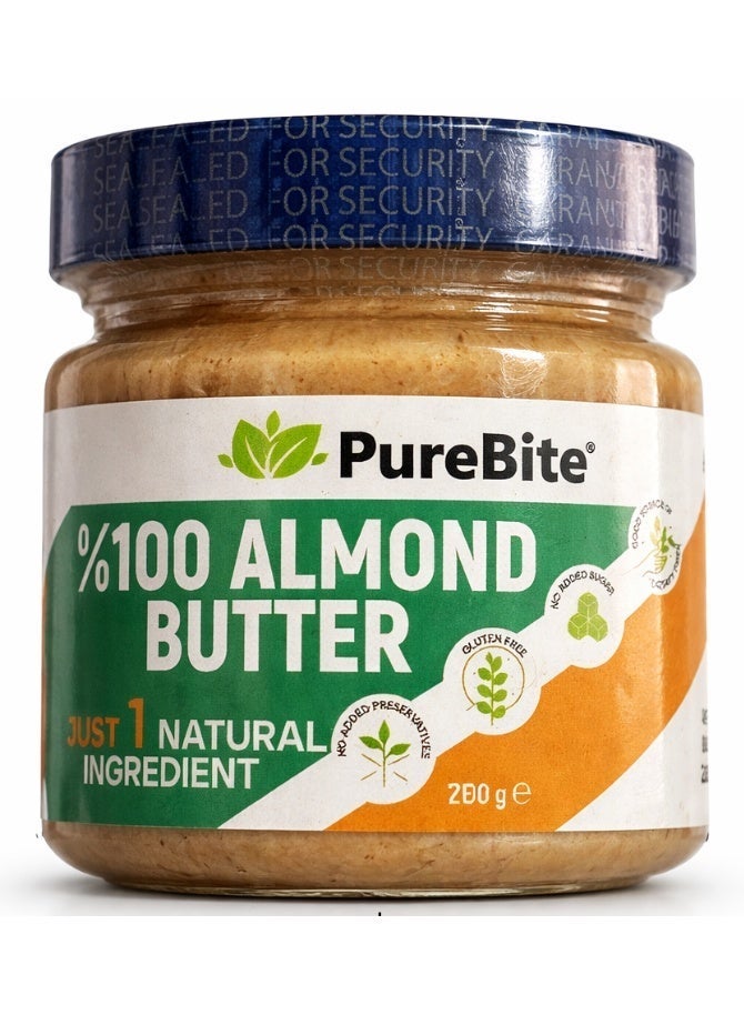 PURE BITE %100 Natural Almond Butter, Sugar Free, Gluten Free, High Protein-200 gr - Image 1